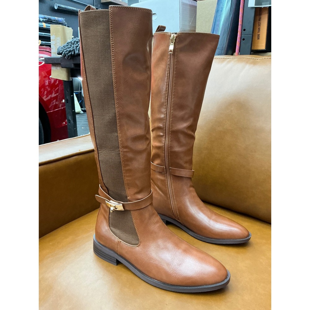 Torgeis Riding Boots Womens 6 Brown Tall Faux Leather Buckle
